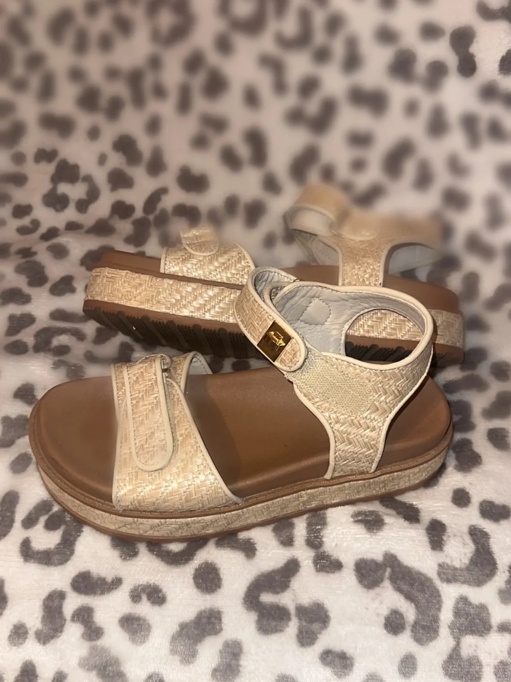 Women's Cream Woven Platform Sandals